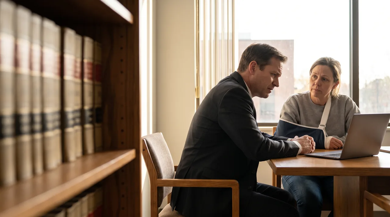 A lawyer listens to a client across his desk